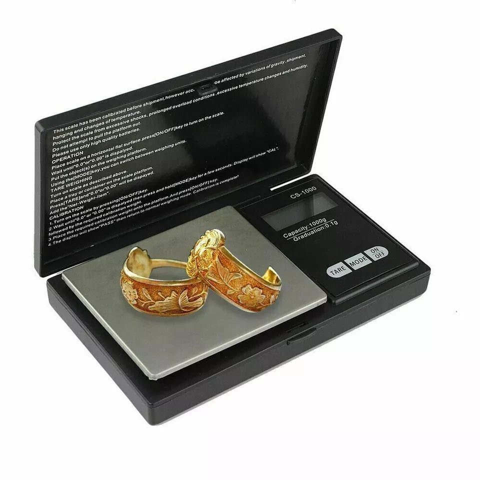 Digital Scale 1000g x 0.1g Jewelry Gram Silver Gold Coin Pocket Size Herb Grain